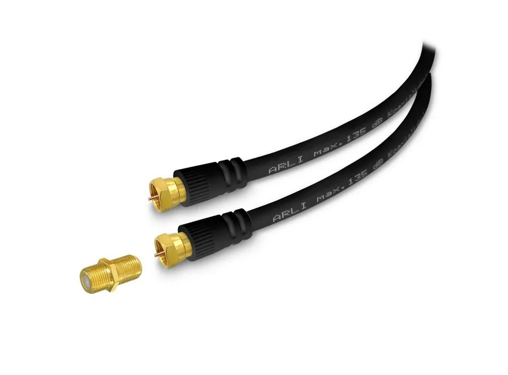 ARLI schwarz TV-Kabel, F-Stecker, F-Verbinder (100 cm), 1m Verlängerungskabel Anschlusskabel TV Satkabel vergoldet 135dB Sat