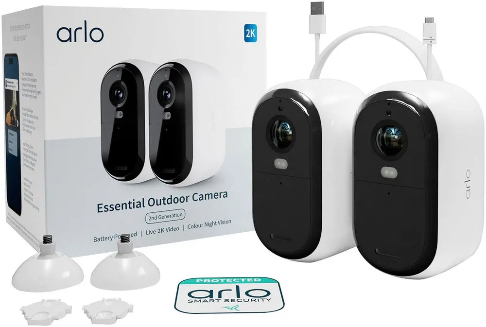 ARLO Smart Home Kamera ESSENTIAL 2K Outdoor Kamera 2-Pack (Innenbereich, Außenbereich)