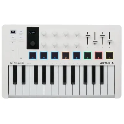 Arturia MiniLab 3 Universeller MIDI-Controller für die Musikproduktion mit Softwarepaket Weiß