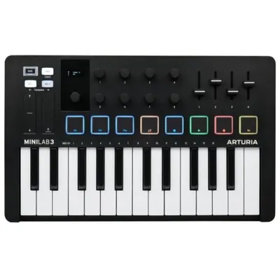 Arturia MiniLab 3 Universal-MIDI-Controller für Musikproduktion mit Software-Bundle schwarz