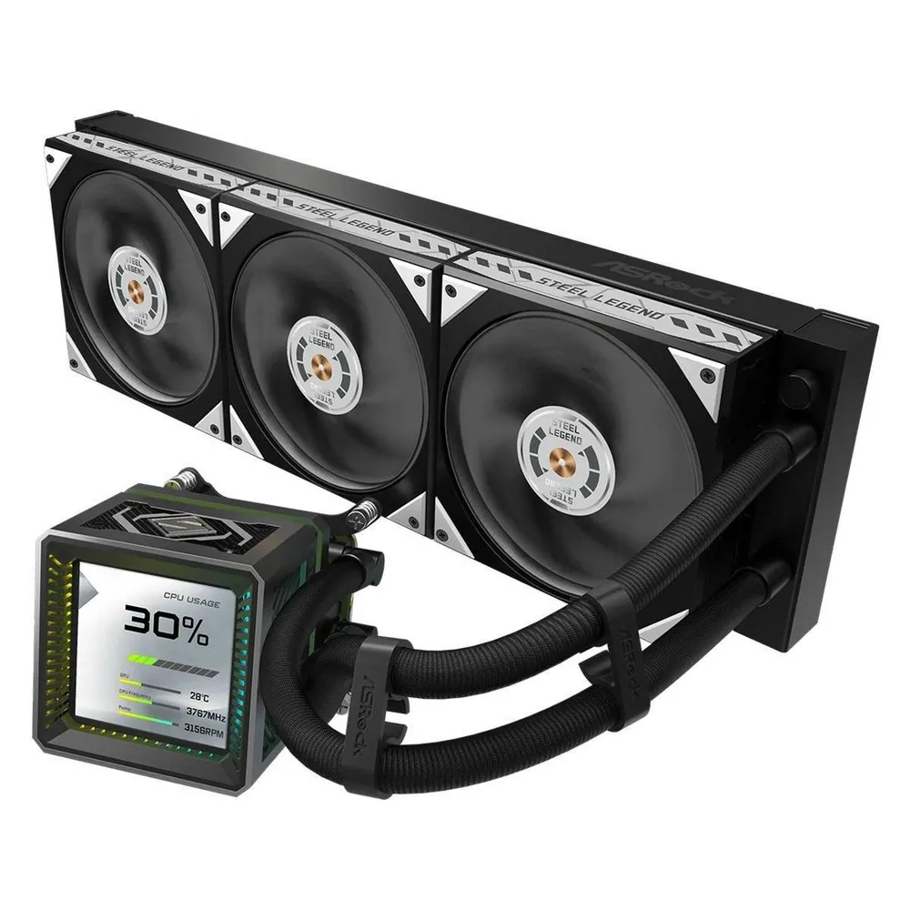 Refrigeración Líquida AsRock CPC Steel Legend Dark 360mm 3 Ventilatoren RGB