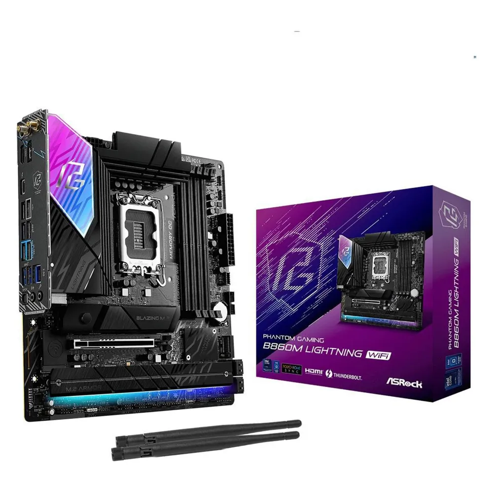 ASRock B860M Micro ATX Mainboard LGA 1851 Phantom Gaming Lightning WiFi DDR5 M.2 PCIe LAN Gigabit