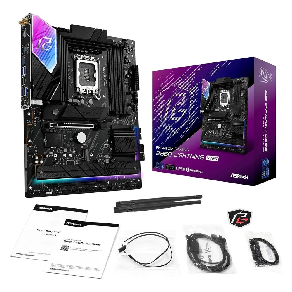 Motherboard Asrock B860 Lightning WiFi Intel B860 LGA1851 DDR5 ATX WiFi 6E M.2 PCIe 5.0 2.5GbE RAID