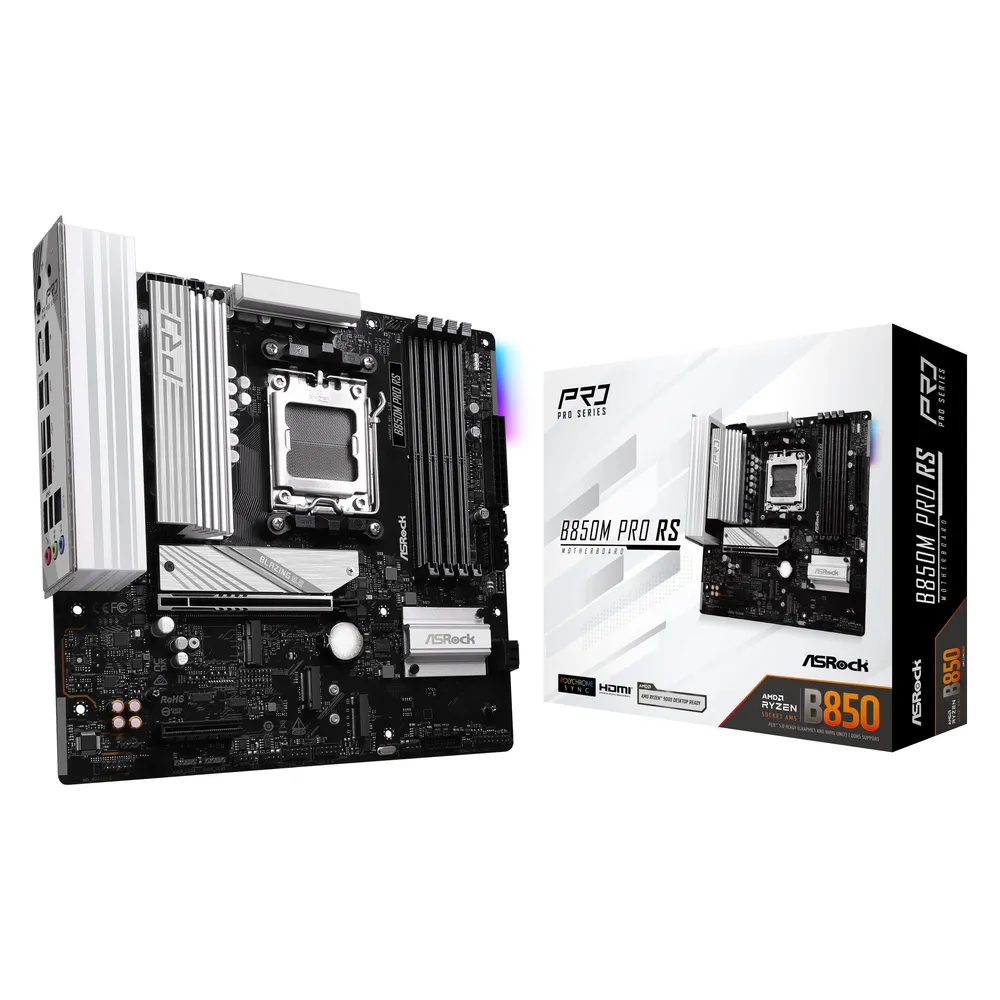 ASRock B850M Pro RS AM5 Micro ATX DDR5 PCIe 4.0/5.0 USB-C Gaming-/Kreativ-Motherboard