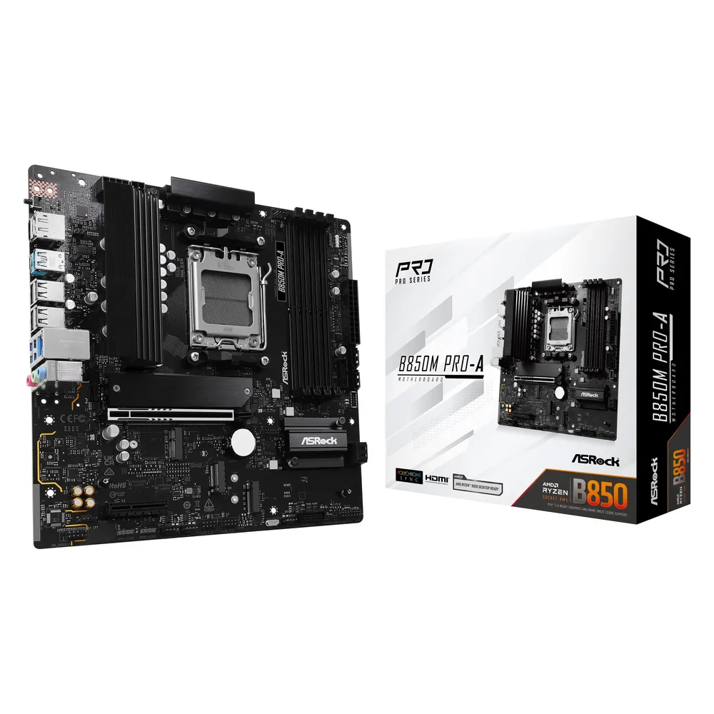 ASRock B850 Micro ATX-Mainboard AM5 B850M Pro-A PCIe 5.0 DDR5 256 GB USB 3.2 RAID