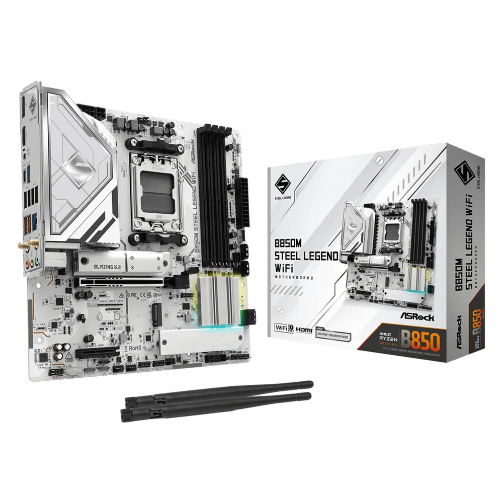 Asrock B850M Steel Legend WiFi Mainboard B850 AM5 Micro ATX Übertakten DDR5 WiFi RAID
