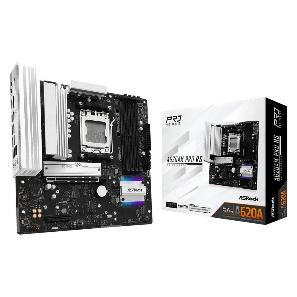 Motherboard Asrock A620AM Pro RS AMD A620A Sockel AM5 DDR5 micro ATX 2.5GbE M.2 RAID RGB
