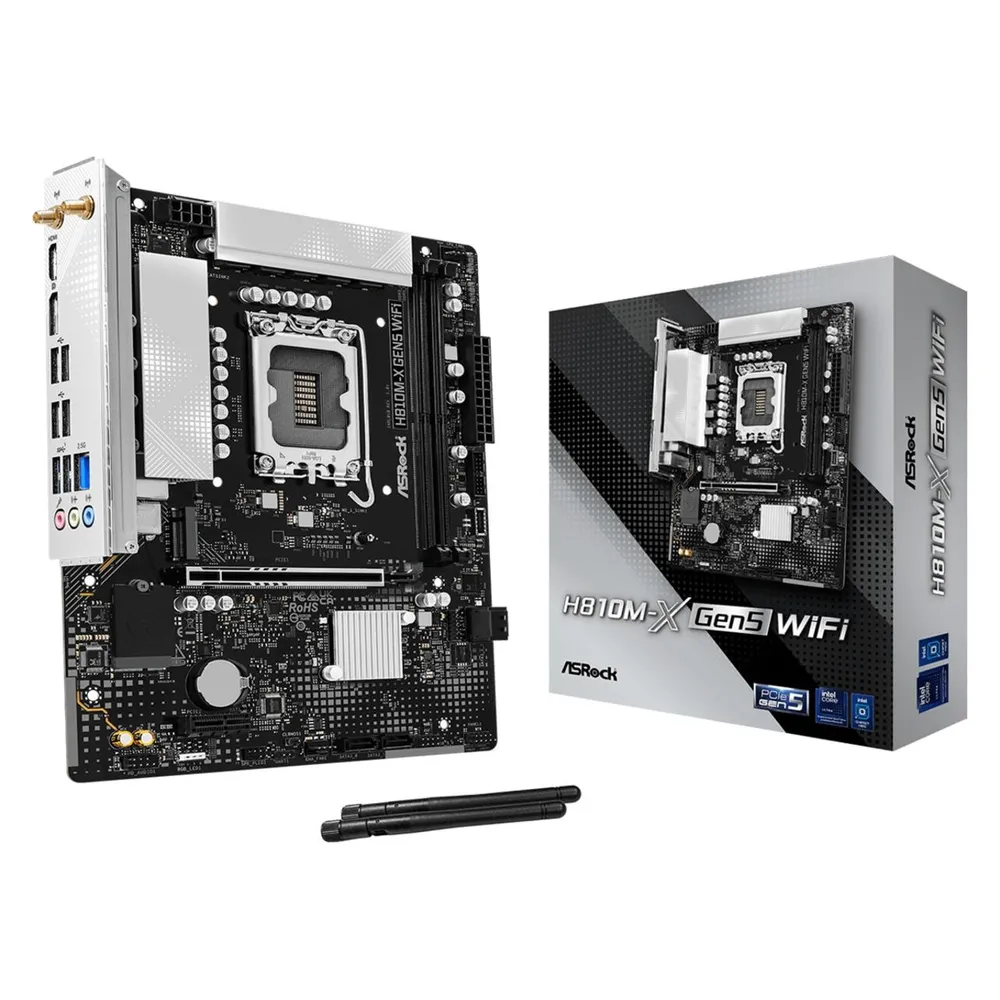 Motherboard AsRock H810M-X Gen5 Intel H810 LGA1851 DDR5 Micro ATX WiFi 6 2.5GbE M.2 RGB