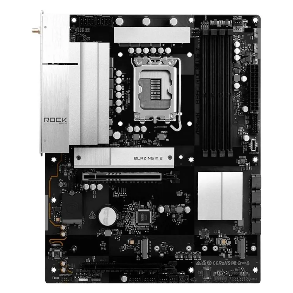 Motherboard AsRock B860 Rock WiFi 7 B860 LGA1851 DDR5 ATX WiFi 7 PCIe 5.0 256GB 2.5GbE M.2 RAID