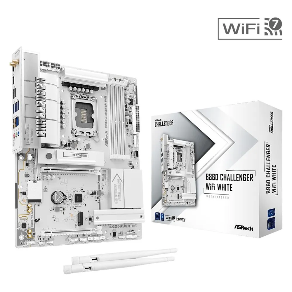 Motherboard AsRock B860 Challenger WiFi White Intel B860 LGA 1851 DDR5 ATX WiFi 7 2.5GbE RAID