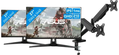 ASUS TUF Gaming VG27AQ5A + BlueBuilt Monitorhalterung für 2 Monitore