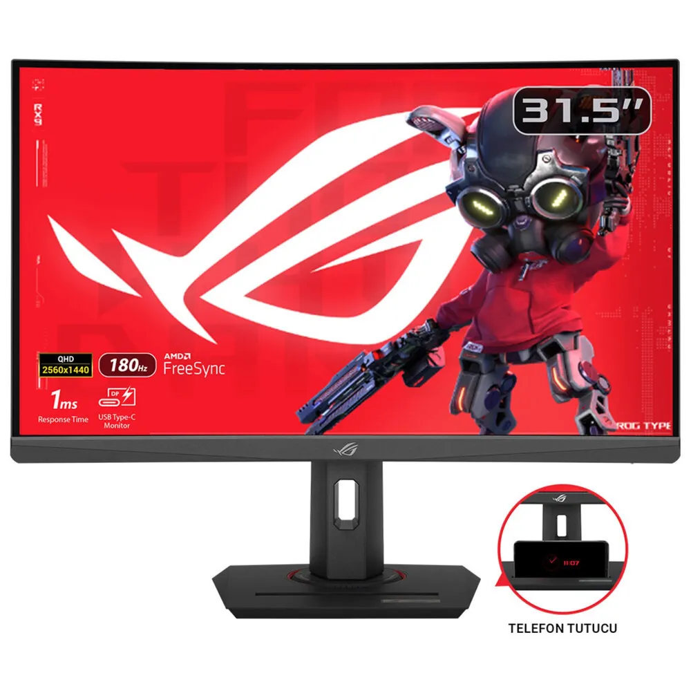 Asus XG32WCS Curved-Gaming-LED-Monitor (80 cm/32 ", 2560 x 1440 px, QHD, 1 ms Reaktionszeit, 180 Hz, LED, 32 Zoll Curved QHD 180Hz USB C)