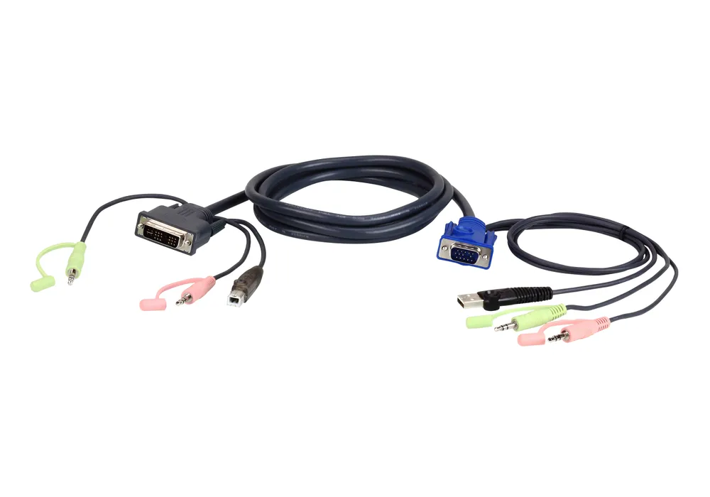 KVM-Kabel ATEN 3m VGA USB zu DVI Male Male Schwarz Blau Grün Pink