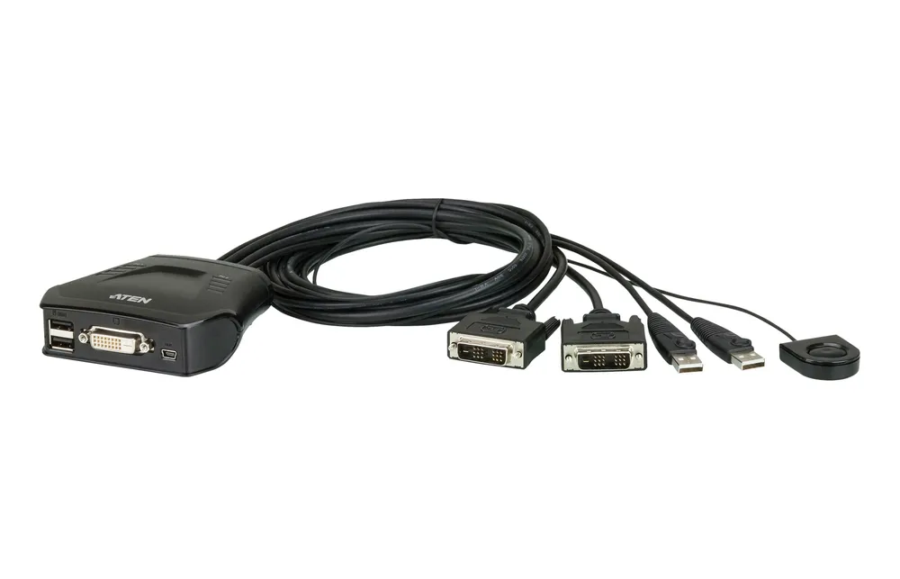 KVM-Switch Aten CS22D DVI USB 2-Port mit Fernbedienung, schwarz