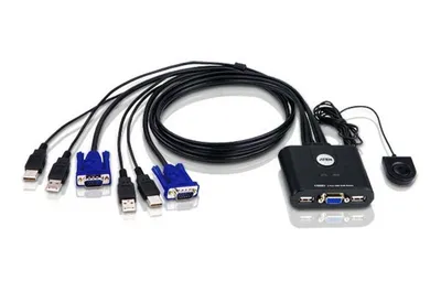 KVM-Switch Aten CS22U 2-Port USB VGA mit Fernbedienung, kompaktes Design, QXGA