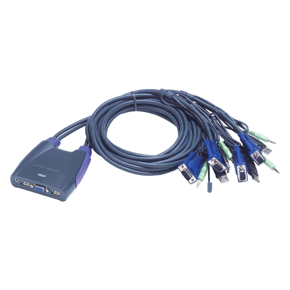KVM Switch ATEN CS64US 4-Port VGA Audio USB Blue DynaSync Update-fähig