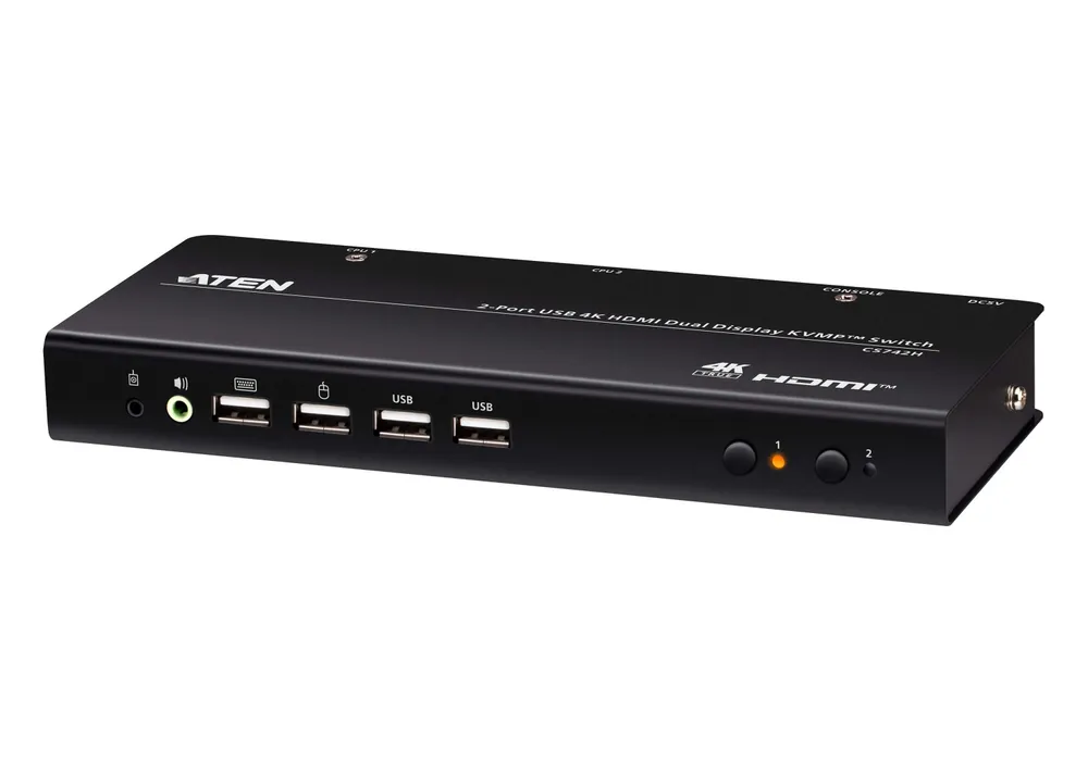 KVM Switch Aten CS742H Dual HDMI 4K USB Hub Fernbedienung