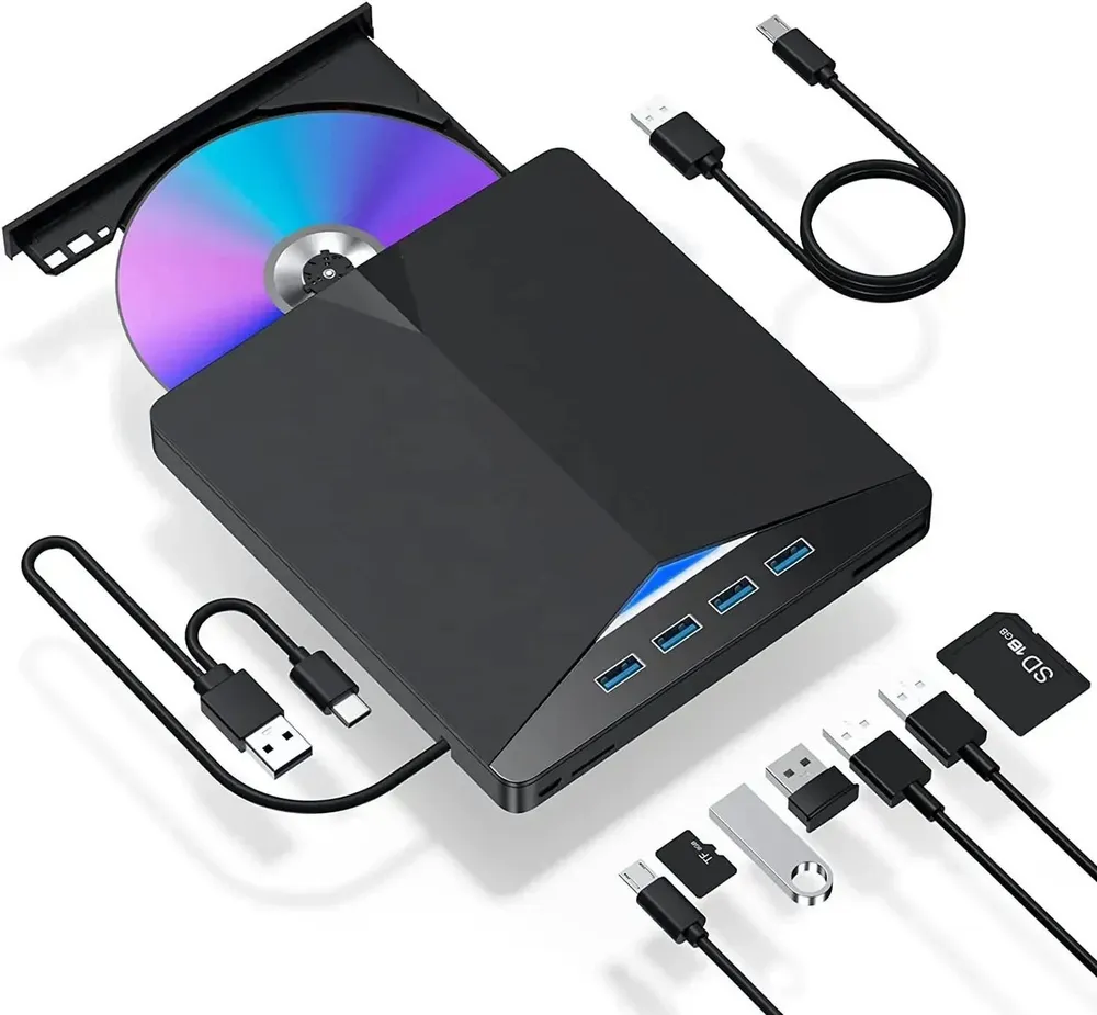 Athlix 7 in 1 Laufwerk Extern DVD RW CD Brenner Leser Optisches Laufwerk Disc-Laufwerk (USB-Flash-Laufwerk (Unterstützt DVD-RW, CD, DVD, VCD, SATA, USB 3.0)