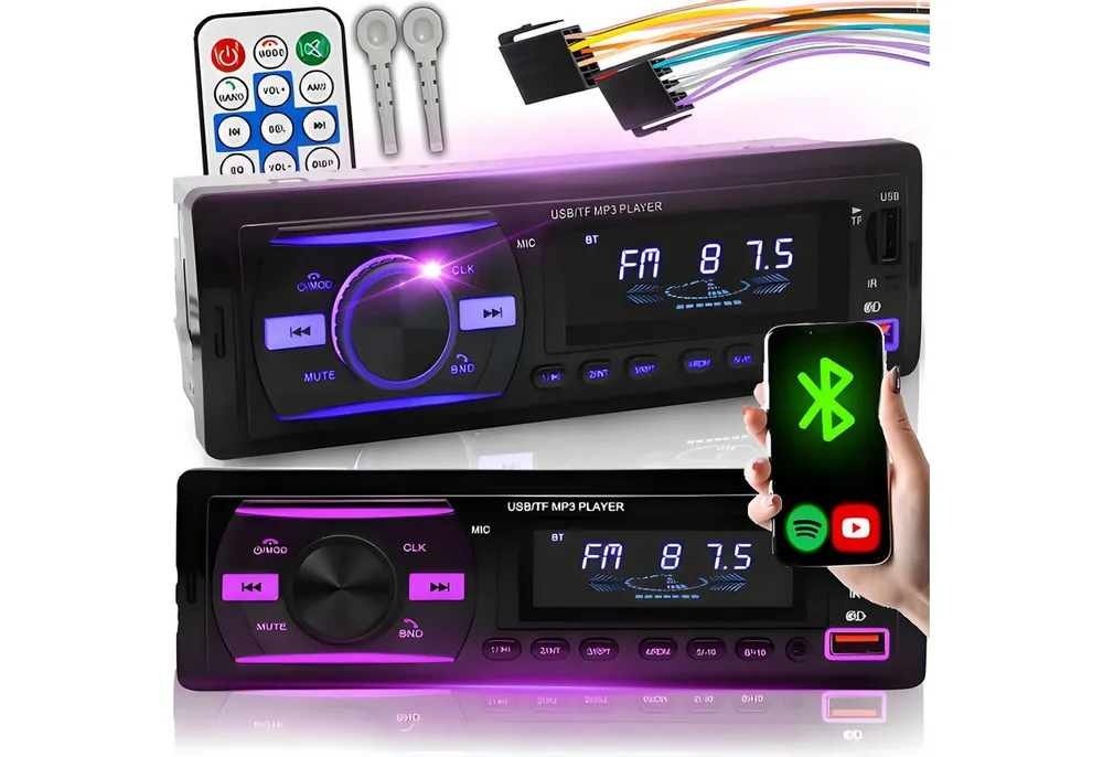Athlix Auto Radio DAB+, Bluetooth, USB, Aux-Eingang, Sub-Out, Multicolour Autoradio (Freisprechfunktion, App-Steuerung, Schnellladung)