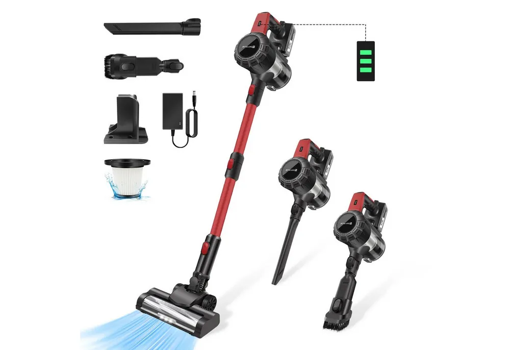 Athlix Bodenstaubsauger 3-in-1 Akku-Staubsauger Handstaubsauger Kabellos Beutellos, 380 W, Beutellos, 65 Min. Laufzeit, 30.000 PA, 380W, 3 Aufsätze