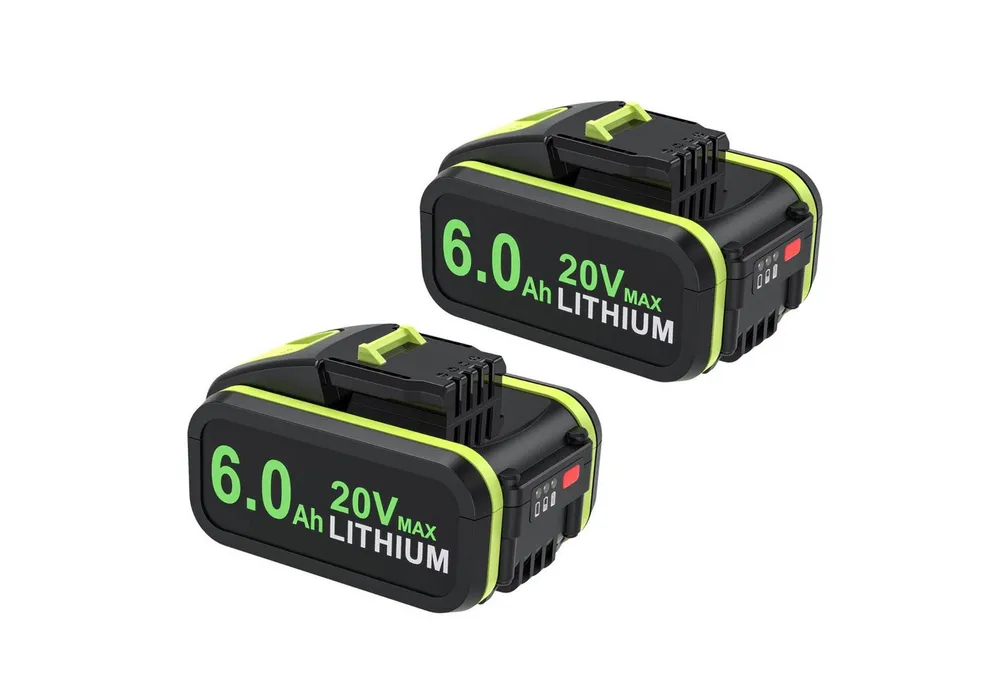 Athlix Ersatz Akku 6,0 Ah für Worx 20-V-Akku, WA3572 WA3553 WX390 WA3551 Akkupacks (2 St), 6000 mAh, 20 % längere Laufzeit, für Worx Geräte