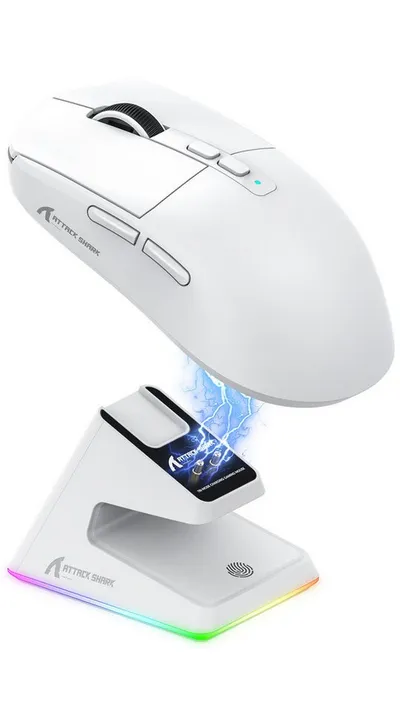 ATTACK SHARK ATTACK SHARK X6 Kabellose Gaming-Maus, Ladestation, 49g, PAW3395 Gaming-Maus (2.4G, Bluetooth, kabelgebunden, Ladestation)