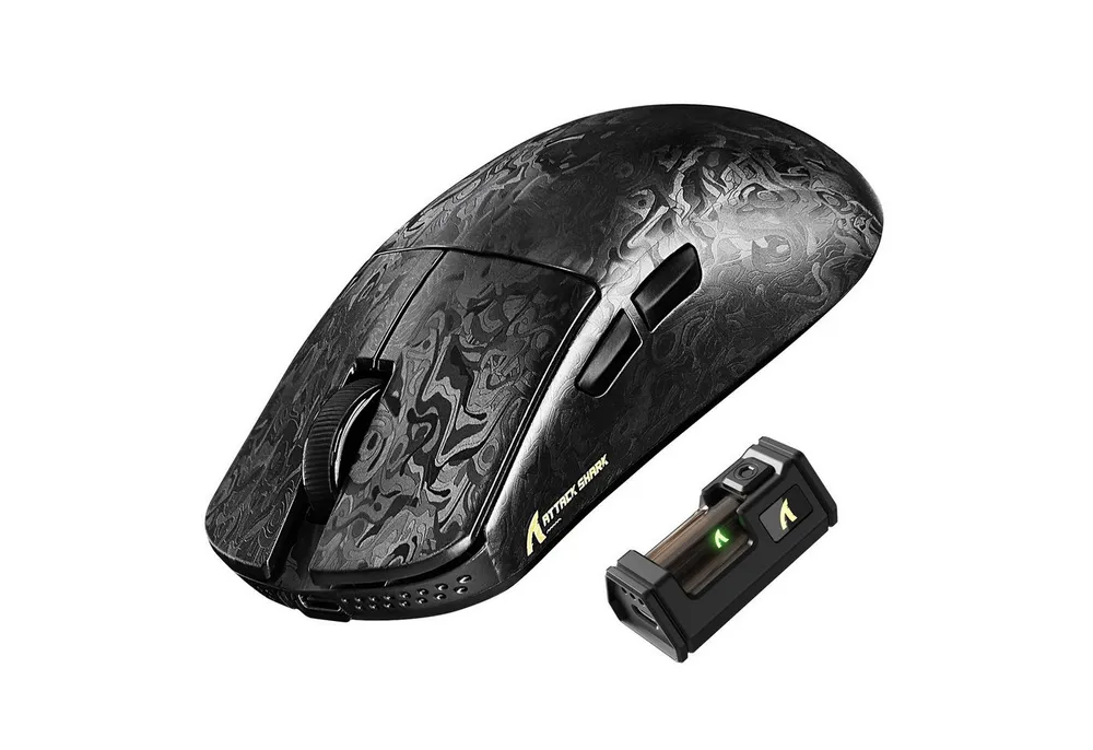 ATTACK SHARK R11Ultra 8K Kohlefaser kabellose Gaming-Maus mit 42000 DPI Gaming-Maus (kabelgebunden, Bluetooth, 2.4G, 8000 dpi, Kohlefaser-Design,kabellose,leicht,8k,2.0000 FPS)