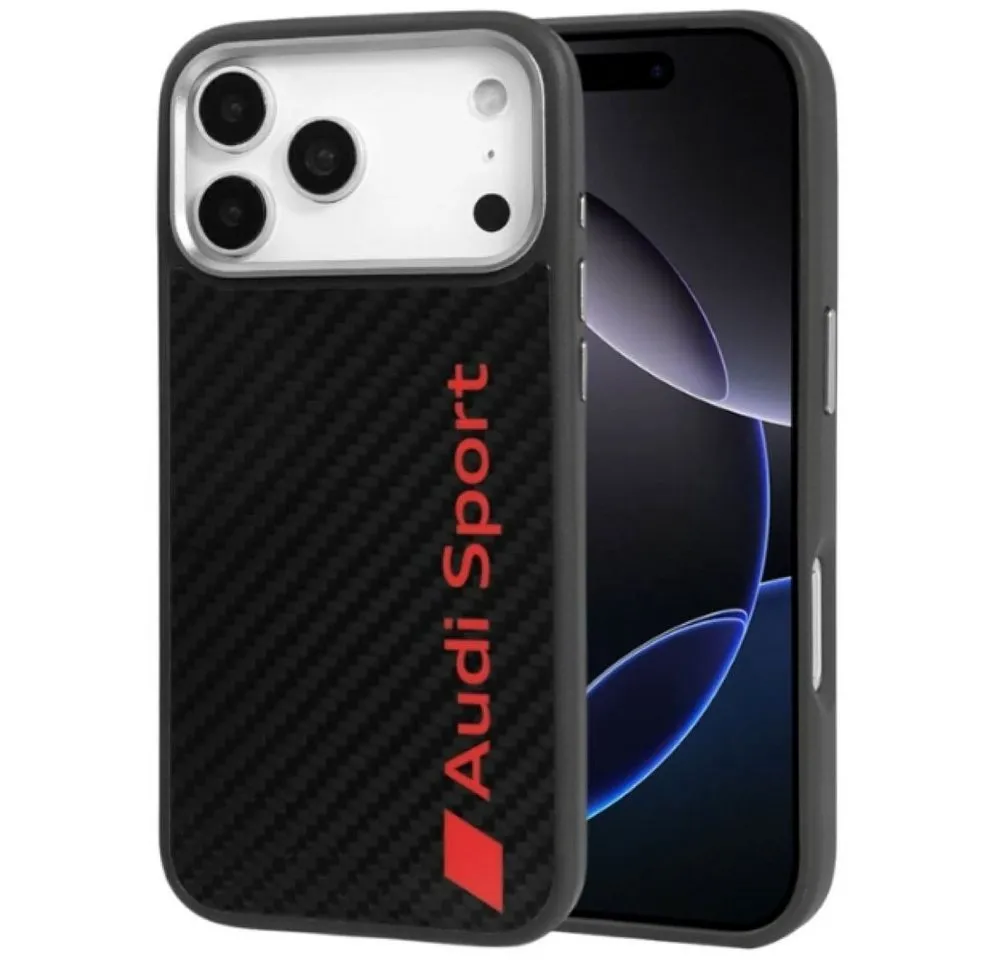 Audi Handyhülle iPhone 17 Pro Max Carbonfaser R8 MagSafe schwarz rot Logo 6