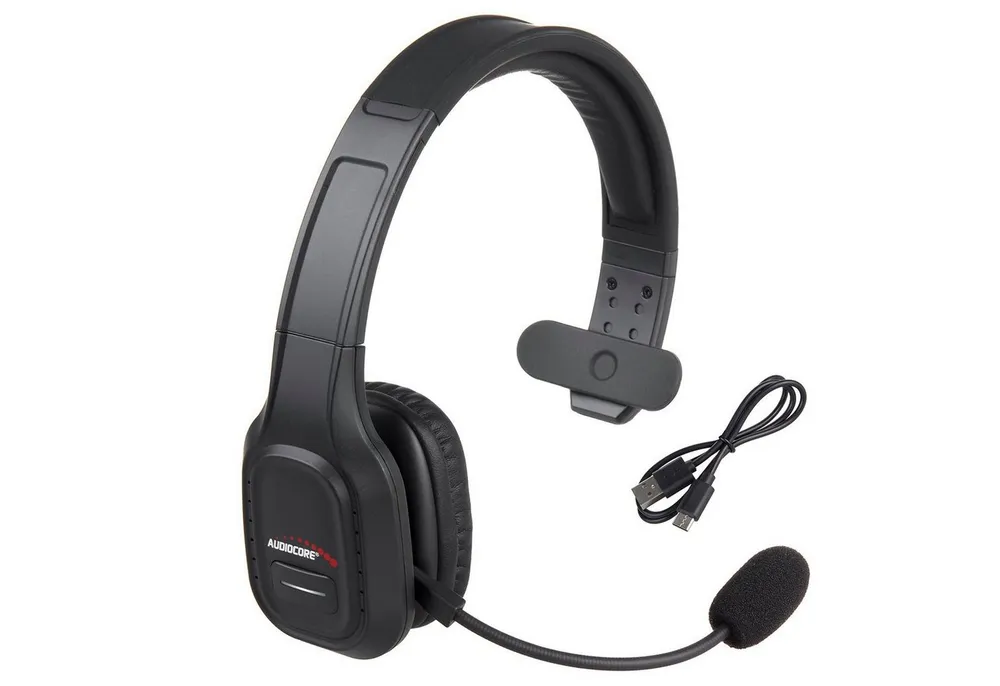 Audiocore AC864 Bluetooth Headset mit Noise Cancelling Mikrofon Wireless-Headset (Mono Bluetooth Headset mit flexiblem Mikrofon, Google Assistant, Siri, Bluetooth, Over-Ear Kopfhörer V5.0, 32h Akku für Home Office, Call Center)