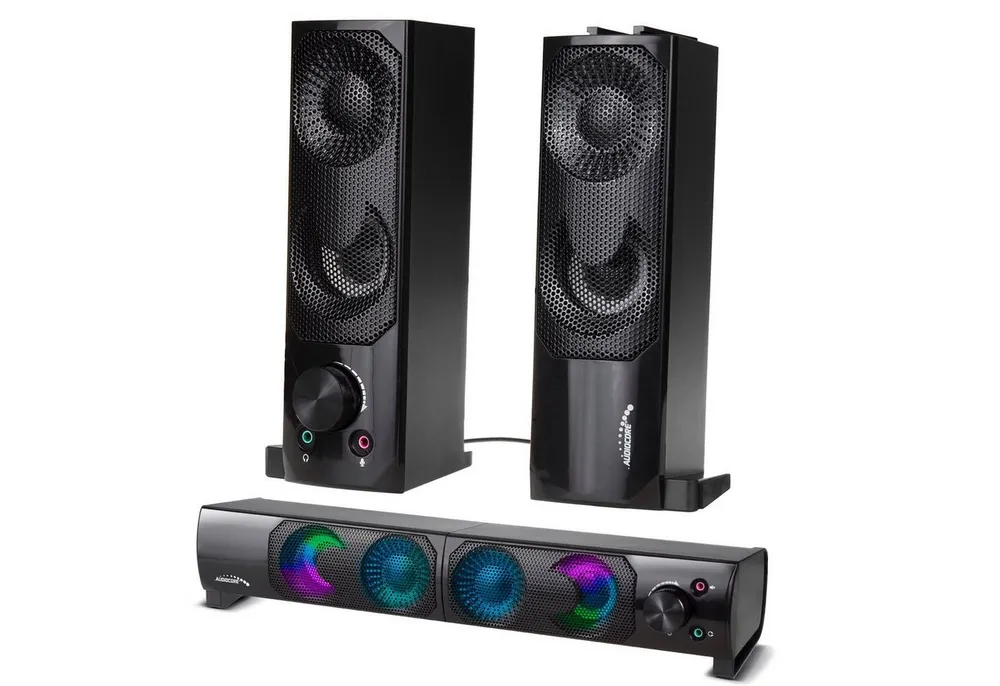 Audiocore AC955 PC-Lautsprecher 2.0 (6 W, Soundbar-Funktion [Modulare Verbindung] RGB-Bleuchtung 6W)