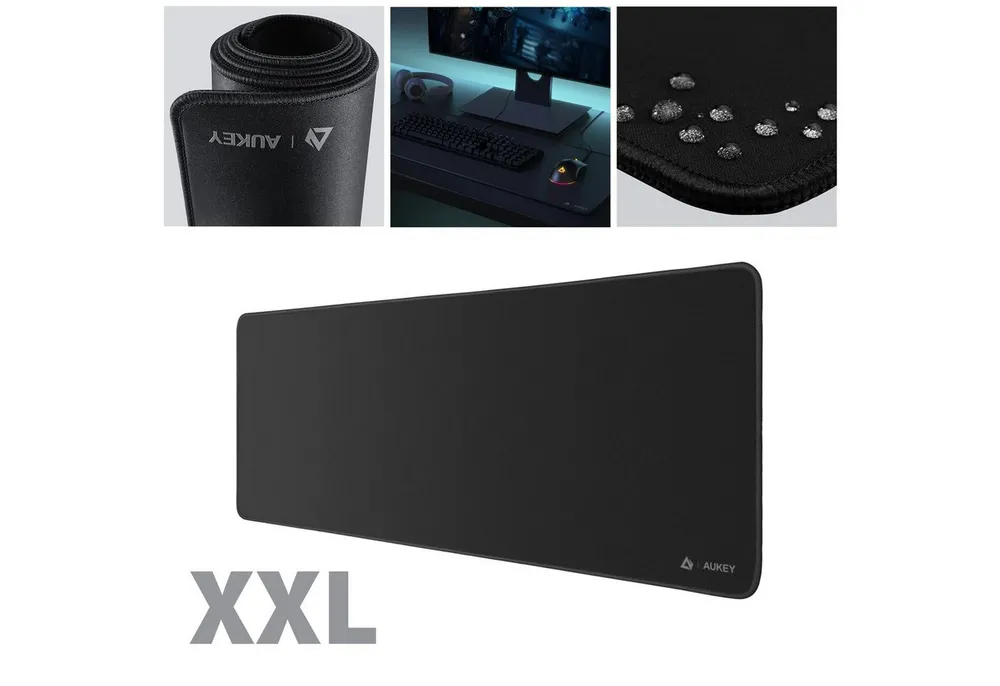 AUKEY Gaming Mauspad KM-P2 XXL Speed Deskmat für höchste Präzision, Schwarz, 800 x 300 mm Schreibtischunterlage
