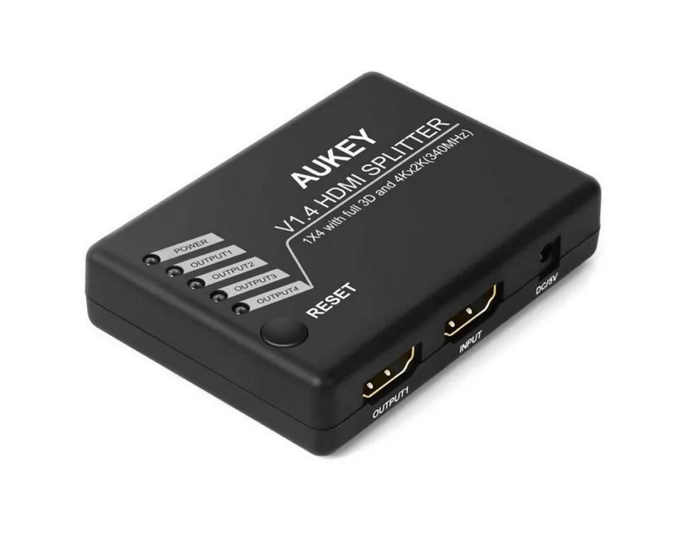 AUKEY HDMI-Splitter HA-H02, HDMI 1 In 4 Out Verteiler Umschalter Adapter 4K 2K 1080P 3D