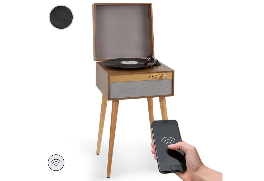 Auna Berklee TT Case Plattenspieler (Riemenantrieb, Bluetooth, Bluetooth lautsprecher Kopfhöreranschluss AUX IN Holz)