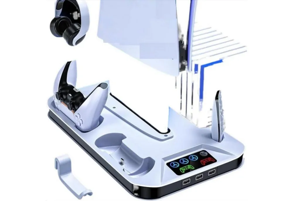AURIVION PS5 Slim Kühlstation mit Controller Ladestation & Lüfter Controller (Set, 1 St., PS5 Stand Zubehör mit 3 USB Hubs und Headset Halter)