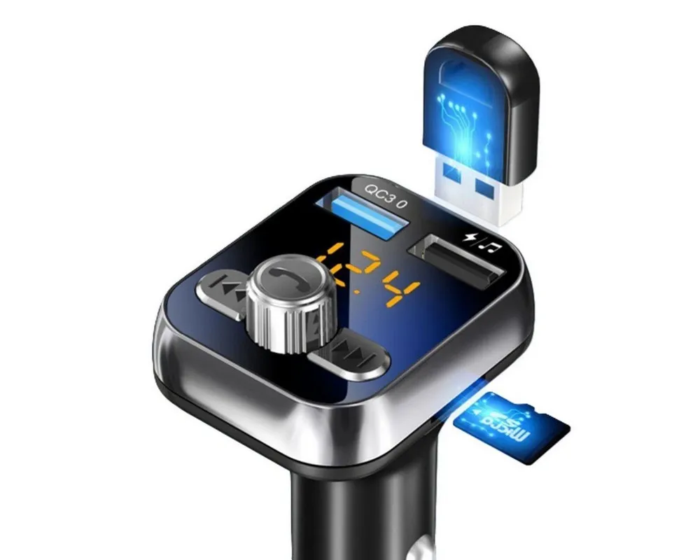 AURIVION Zigarettenanzünder-Verteiler Bluetooth 5.0 Zigarettenanzünder Adapter für Musik & Anrufe (Set, 1-St., KFZ Bluetooth Adapter für Freisprechen und Musikwiedergabe), Zigarettenanzünder Verteiler mit Audio Sender fürs Auto