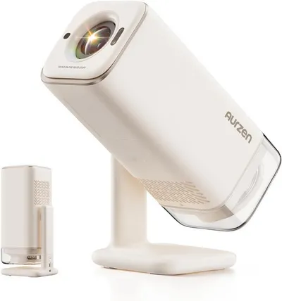 Aurzen Boom Air Mini Projektor mit Google TV & NetfIix, 4K Unterstützt Beamer (300 lm, 4K Unterstützt Pixel px, Native 1080P, Dolby Audio, TOF Autofokus, USB-C, WLAN & Bluetooth)