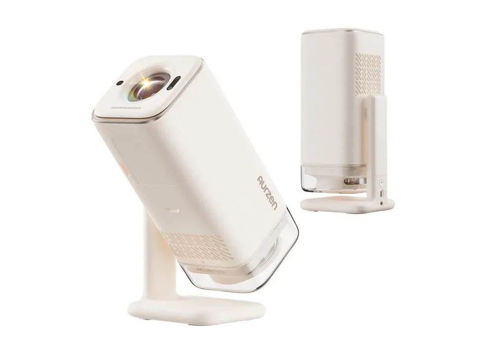 Aurzen Tragbarer Mini Projektor mit Google TV & Netflix, 4K Unterstützung Beamer (300 lm, 4K Unterstützt Pixel px, Native 1080P, Dolby Audio, TOF Autofokus, USB-C, WLAN & Bluetooth)