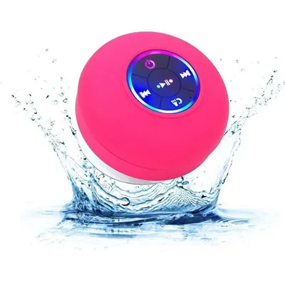 Bluetooth Lautsprecher Autrucker Tragbar IPX4 mit LED und Saugnapf Rosa
