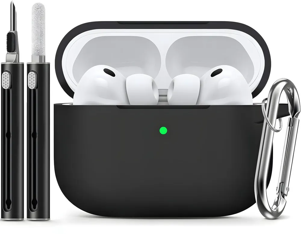 AVANA Kopfhörer-Schutzhülle Hülle für Apple AirPods Pro 3 (2025) Schutzhülle Silikon 360° Case, Cover, Slim Fit, 3. Generation, Reinigungsset, Schwarz