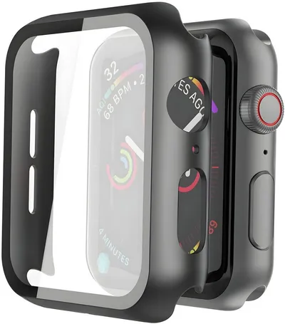 AVANA Smartwatch-Hülle für Apple Watch Series 6 5 4 SE 40mm / 44mm Hülle Schutzhülle Case 360, Full-Cover, Glas Displayschutz, Schwarz