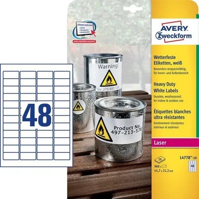 Avery Weißes Hochresistentes Etiketten für Laserdrucker A4