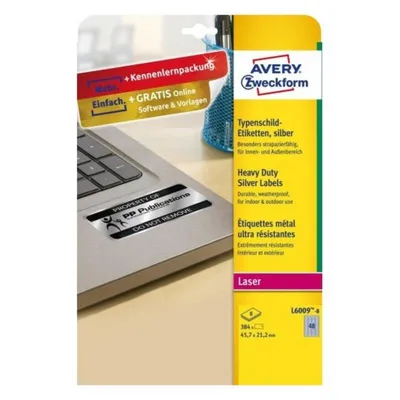 Selbstklebendes Etikett Avery L6009-8 Silber A4 Polyester Laser