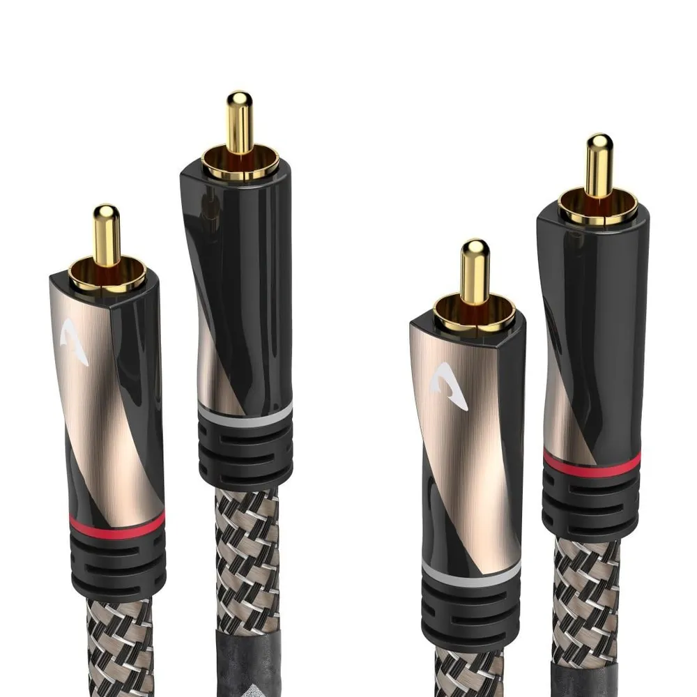 Audio-Kabel, 2 Cinch-Stecker - 2 Cinch-Stecker, Gewebe, vergoldet, 2 m (00107625)