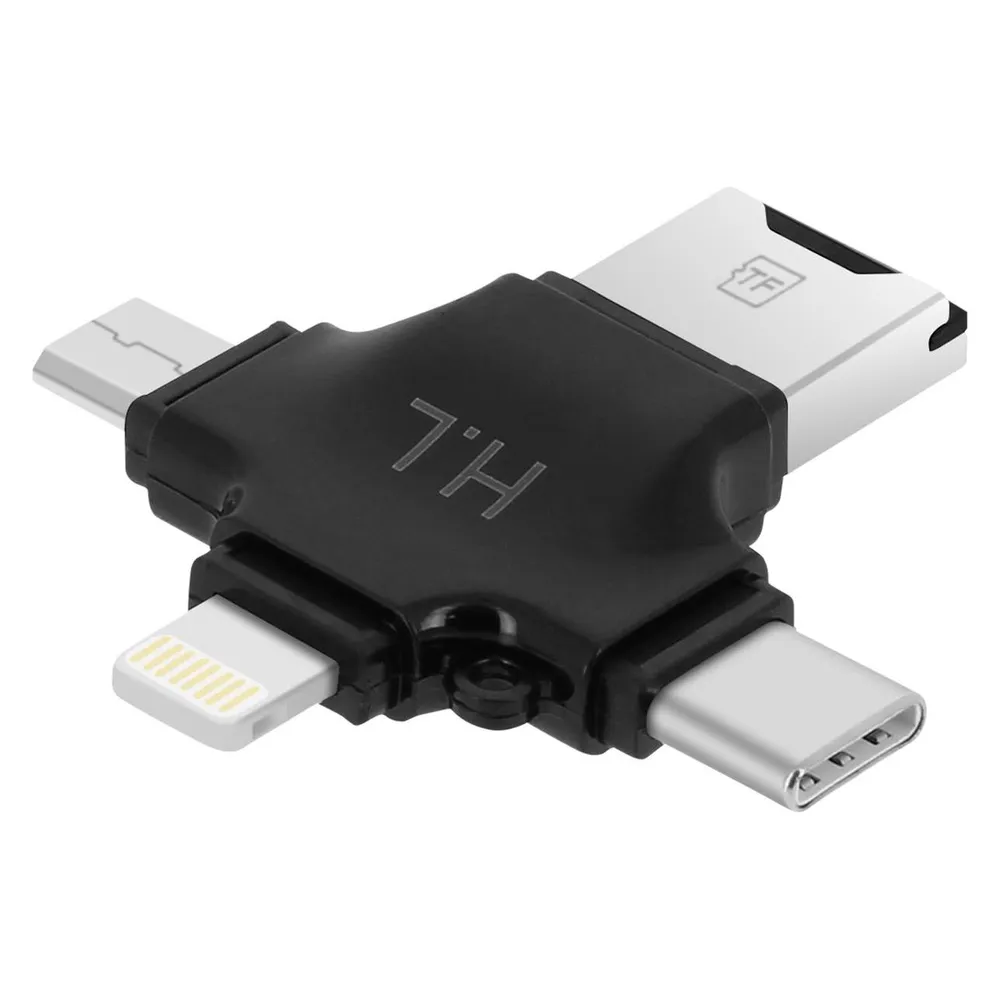 Avizar 4-in-1 Micro-SD Kartenleser USB-C / Lightning / Micro-USB / USB - Schwarz