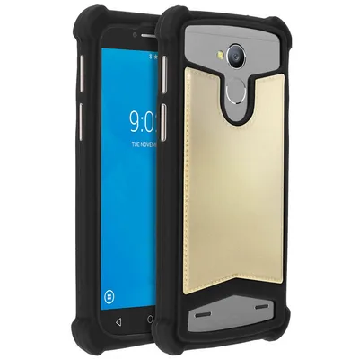 Avizar Silikonhülle in Schwarz/Gold mit Ledereffekt für Smartphones von 5 bis 5,3 Zoll