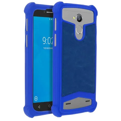Avizar Silikonhülle in Lederoptik, Blau, für 5,3 bis 5,5 Zoll Smartphones