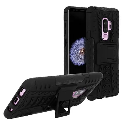 Avizar verstärkte Silikonhülle mit schwarzem Ständer für Samsung Galaxy S9 Plus