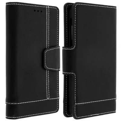 Avizar Schwarze Brieftaschenhülle mit Ständer für 5" bis 5,5" Smartphones