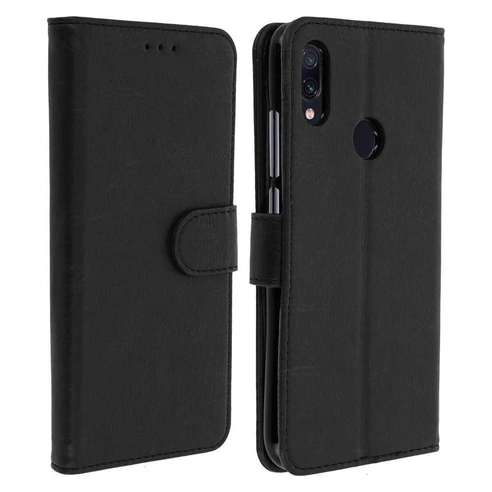 Avizar Flip Cover Geldbörse, Klappetui Kunstleder für Xiaomi Redmi Note 7 – Schwarz