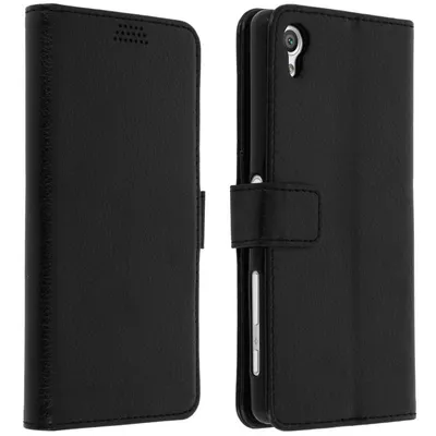 Avizar Schwarzes Wallet Book Case für Sony Xperia X